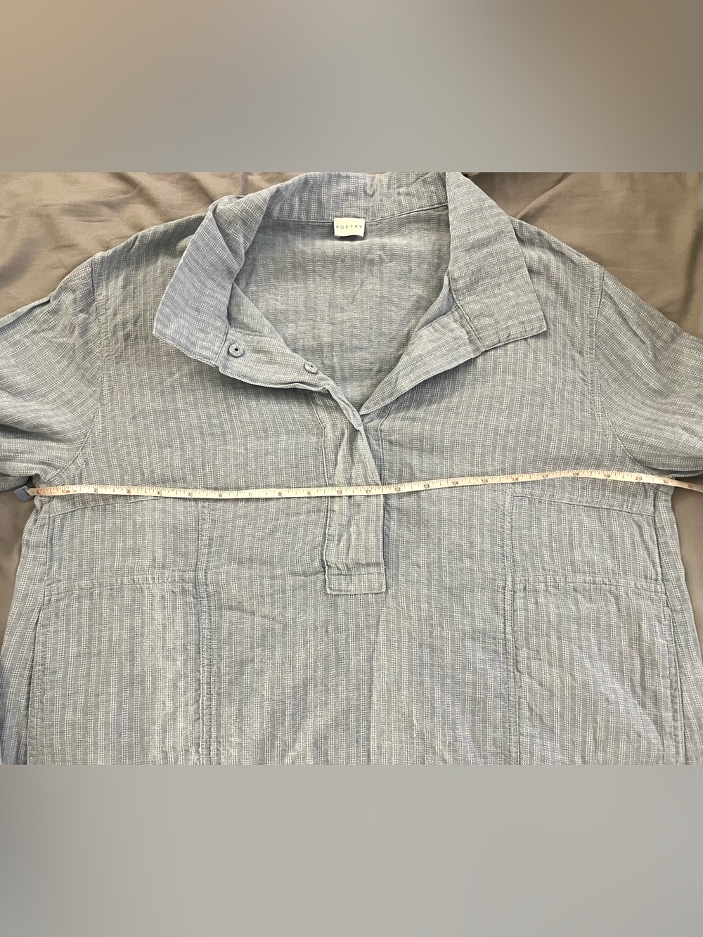 Poetry Half Button Down Shirt Women’s Baby Blue And White Hemp & Cotton US 10 - Picture 6 of 6